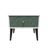 Pixel Labrador Green and White 1 Drawer Bedside Cabinet with Dark Scandinavian Legs