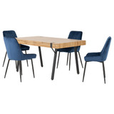 Treviso Industrial Dining Set with 4 Sapphire Blue Velvet Avery Chairs