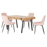 Treviso Industrial Dining Set with 4 Baby Pink Velvet Avery Chairs