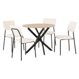 Sheldon Round Wooden Dining Set with 4 Ivory Boucle Chairs