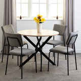 Sheldon Round Wooden Dining Set with 4 Grey Velvet Chairs 