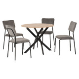 Sheldon Round Wooden Dining Set with 4 Grey Velvet Chairs 
