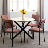 Sheldon Round Wooden Dining Set with 4 Pink Velvet Chairs