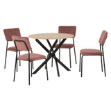 Sheldon Round Wooden Dining Set with 4 Pink Velvet Chairs