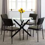 Sheldon Round Glass Dining Set with 4 Grey Boucle Chairs