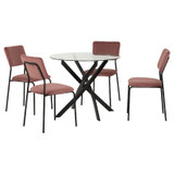 Sheldon Round Glass Dining Set with 4 Pink Velvet Chairs