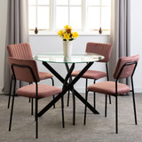 Sheldon Round Glass Dining Set with 4 Pink Velvet Chairs