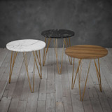 Fusion Light Wood Side Table with Gold Hairpin Legs