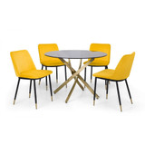 Montero Round Table with 4 Delaunay Velvet Mustard Chairs