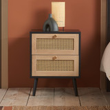 Croxley 2 Drawer Black and Rattan Bedside Table