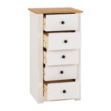 Panama White and Natural Wax 5 Drawer Narrow Chest