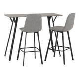 Quebec Concrete Breakfast Bar Set with 2 Grey Faux Leather Stools