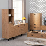 Leon Herringbone Oak Retro 1 Door 2 Shelf Cabinet