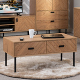 Leon Herringbone Oak Retro 2 Drawer Coffee Table