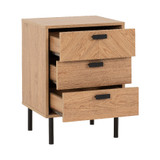 Leon Herringbone Oak Retro 3 Drawer Bedside Table