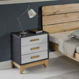 Cleveland White, Grey and Oak Effect 3 Drawer Bedside