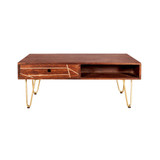 Dark Gold Reclaimed Wood Coffee Table with 2 Drawers
