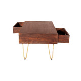 Dark Gold Reclaimed Wood Coffee Table with 2 Drawers