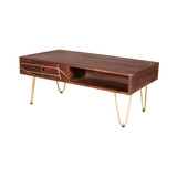 Dark Gold Reclaimed Wood Coffee Table with 2 Drawers