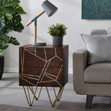 Dark Gold Reclaimed Wood 2 Drawer Side Table with Gold Legs
