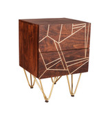 Dark Gold Reclaimed Wood 2 Drawer Side Table