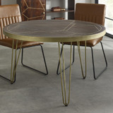 Dark Gold Reclaimed Wood Round Dining Table with Gold Legs