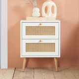 Croxley 2 Drawer White and Rattan Bedside Table
