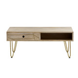 Light Gold Reclaimed Wood 2 Drawer Coffee Table