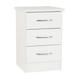 Nevada White 3 Drawer Bedside Cabinet