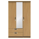 Camden Modern Oak 3 Door 2 Drawer Mirrored Wardrobe