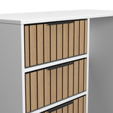 Fiji Oak Slatted and White 4 Drawer Desk