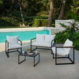 Marbella 4 Piece Black Balcony Set with Ivory Cushions