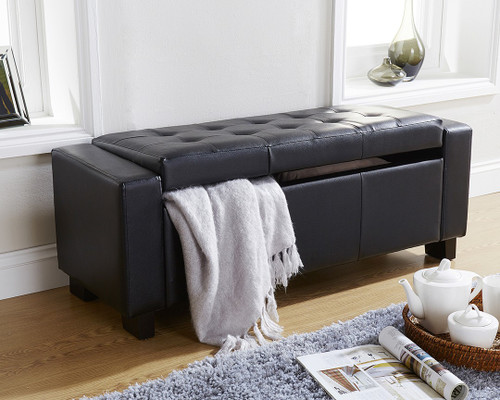 Verona Black Faux Leather Ottoman Bench