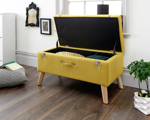 Minstrel Mustard Fabric Ottoman Storage Bench