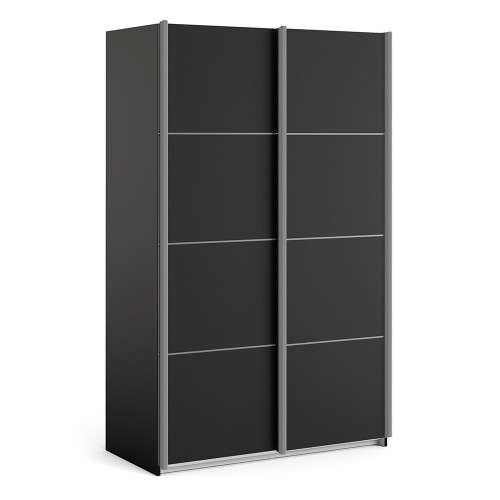 Verona 120cm Sliding Wardrobe with 5 Shelves in Black