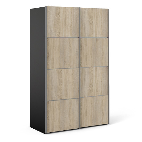 Verona 120cm Sliding Wardrobe with 5 Shelves in Oak Effect & Black