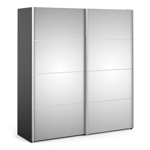 Verona 180cm Sliding Mirrored Wardrobe with 2 Shelves in Black