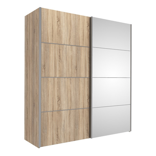 Verona 180cm Sliding Mirror Wardrobe with 2 Shelves in Oak Effect