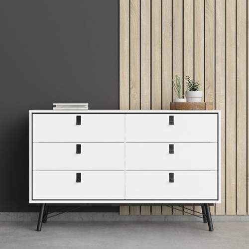 Winslow Rustic Matt White Wide Double 6 Drawer Chest