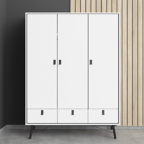 Winslow Rustic Matt White Wardrobe with 3 Doors & 3 Drawers