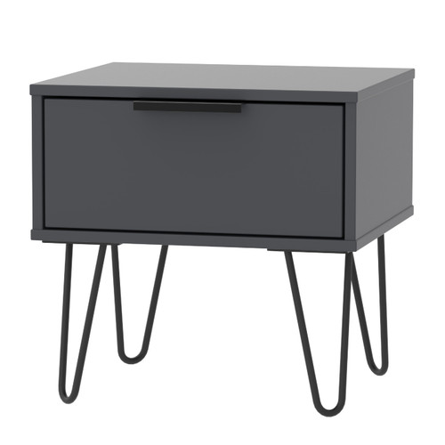 Hong Kong Graphite 1 Drawer Bedside Cabinet with Hairpin Legs Welcome Furniture