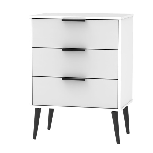 Hong Kong Grey Matt White 3 Drawer Midi Chest with Scandinavian Dark Legs