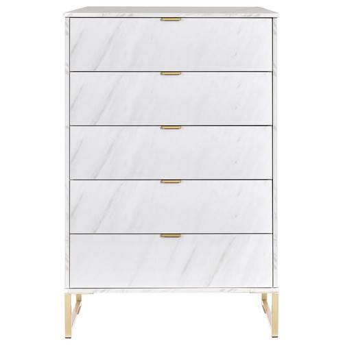 Hong Kong Marble 5 Drawer Chest with Gold Frame Legs