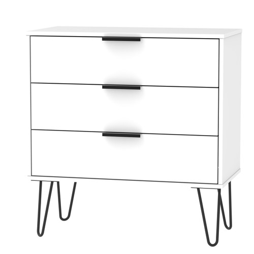 Hong Kong Matt White 3 Drawer Chest with Hairpin Legs