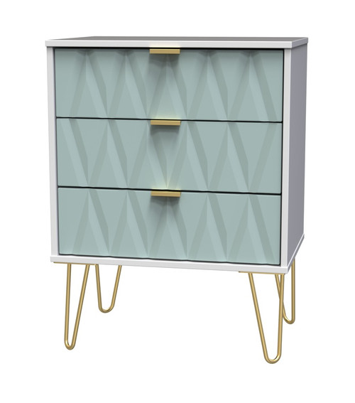 Diamond Duck White 3 Drawer Midi Chest with Gold Hairpin Legs