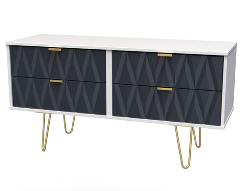 Diamond Indigo White 4 Drawer Bed Box with Gold Hairpin Legs