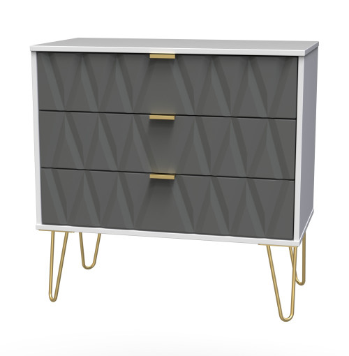 Diamond Shadow Grey 3 Drawer Chest with Gold Hairpin Legs Welcome Furniture