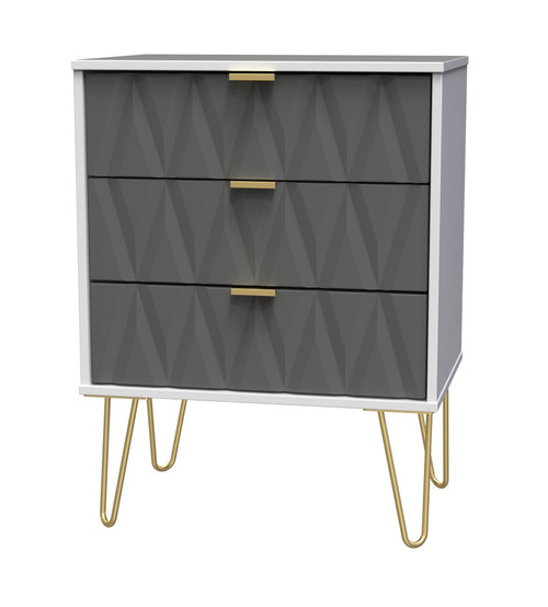 Diamond Shadow Grey 3 Drawer Midi Chest with Gold Hairpin Legs Welcome Furniture