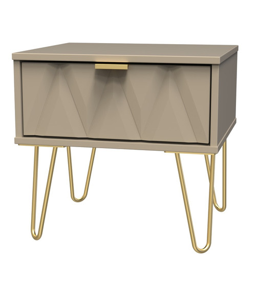 Diamond Mushroom 1 Drawer Bedside Cabinet with Gold Hairpin Legs