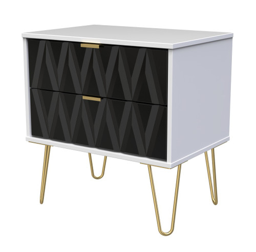 Diamond Black and White 2 Drawer Midi Chest with Gold Hairpin Legs